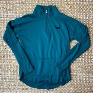 PINK Quarter Zip Forest Green Sweater S